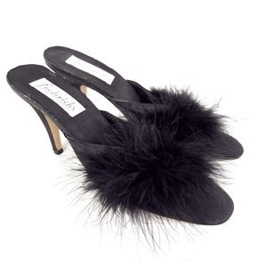 Frederick's of Hollywood Vintage Black Feather Bedroom Boudoir Pinup Heel Size 7